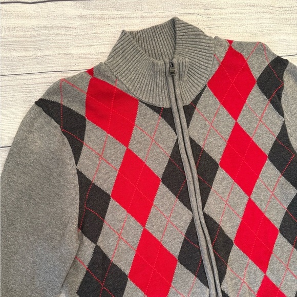 INC men Gray and Red Argyle Zip Up Sweater/size M - Picture 3 of 7